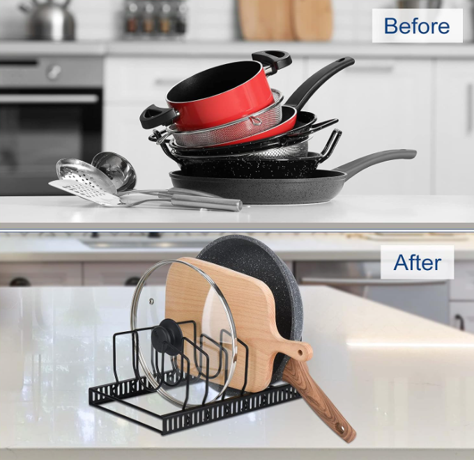 Adjustable Pot Lid Organizer Rack for Kitchen Cabinets and Countertops - Image 2