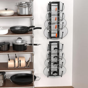 Adjustable Cabinet Door Pot Lid Organizer with Adhesive Mounting