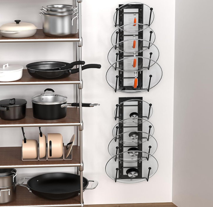 Adjustable Cabinet Door Pot Lid Organizer with Adhesive Mounting
