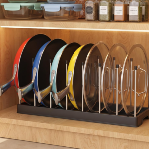 Kitchen Cabinet Pot Lid Organizer with Adjustable Dividers