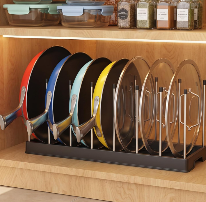 Kitchen Cabinet Pot Lid Organizer with Adjustable Dividers