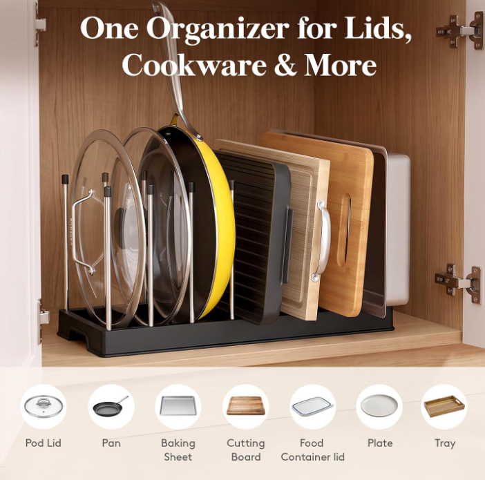 Kitchen Cabinet Pot Lid Organizer with Adjustable Dividers - Image 2