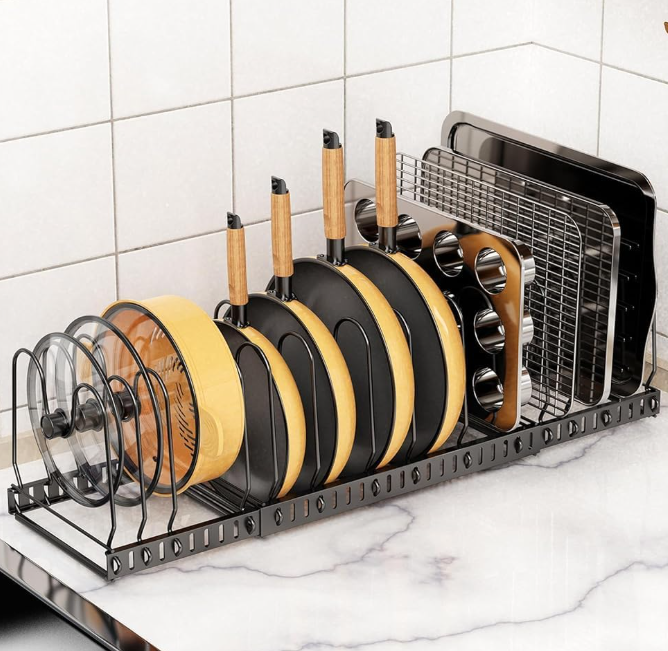Expandable Pot Lid Organizer with Adjustable Compartments