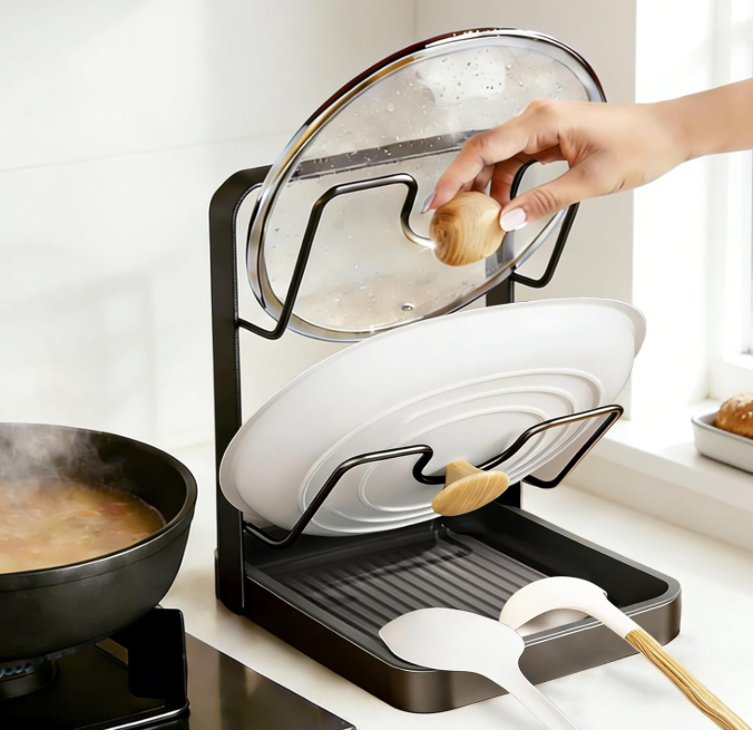 Two-Tier Pot Lid Holder with Removable Drip Tray