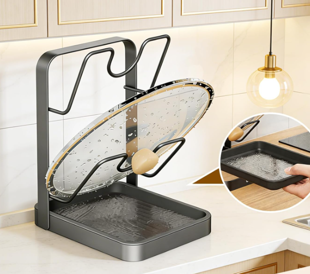 Two-Tier Pot Lid Holder with Removable Drip Tray - Image 2