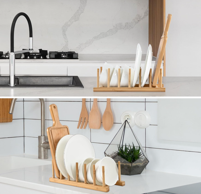 Bamboo Wooden Plate and Pot Lid Storage Rack