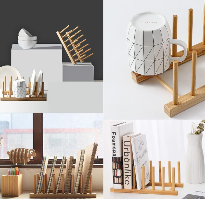 Bamboo Wooden Plate and Pot Lid Storage Rack - Image 2