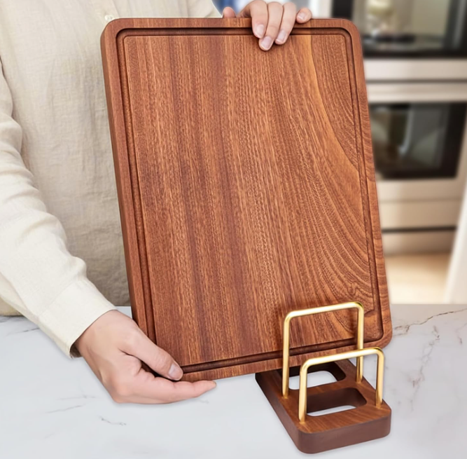 Wooden Base Cutting Board and Pot Lid Organizer
