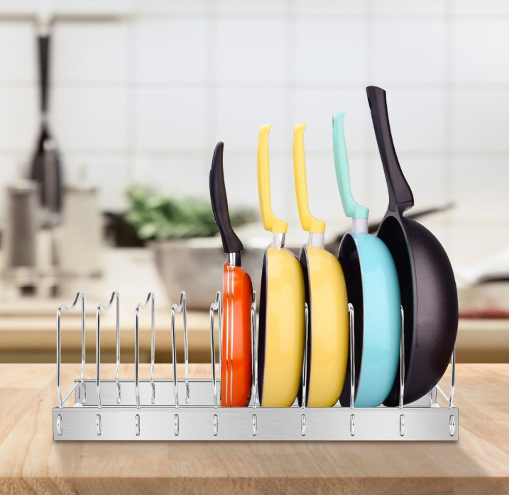Multi-Level Pot Lid and Bakeware Organizer with Storage Compartments