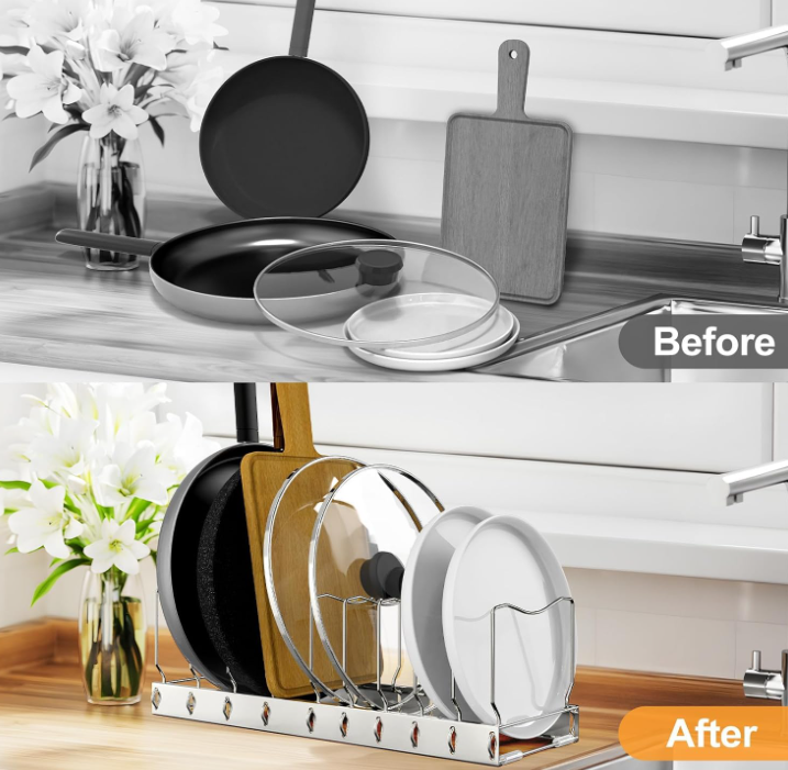 Multi-Level Pot Lid and Bakeware Organizer with Storage Compartments - Image 2