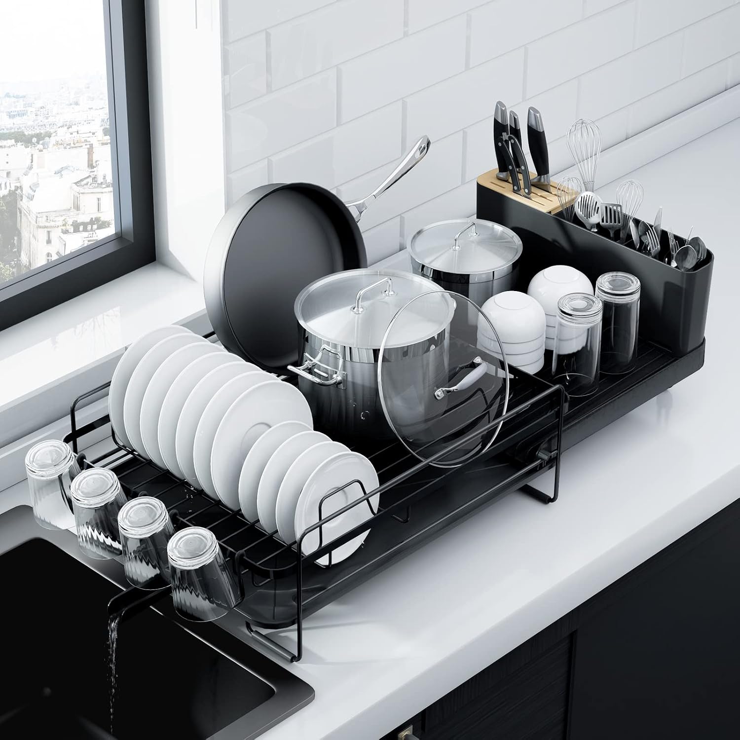 Expandable Dish Draining Rack for Kitchen Countertops