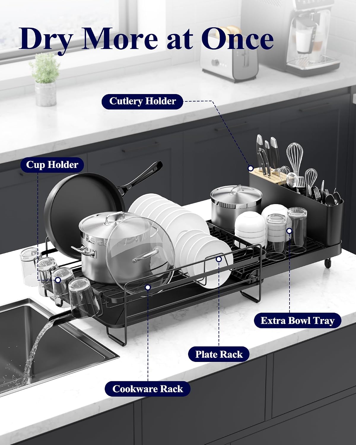 Expandable Dish Draining Rack for Kitchen Countertops - Image 2
