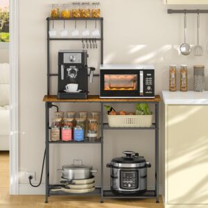 Multi-Tier Kitchen Baker's Rack with Power Outlet and Hanging Hooks