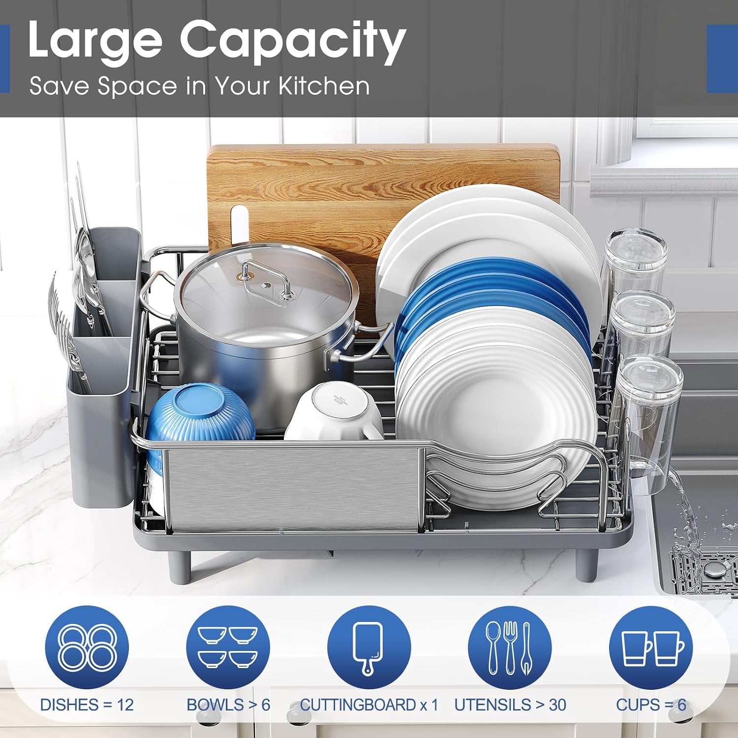 Stainless Steel Kitchen Dish Drainer Rack - Image 2