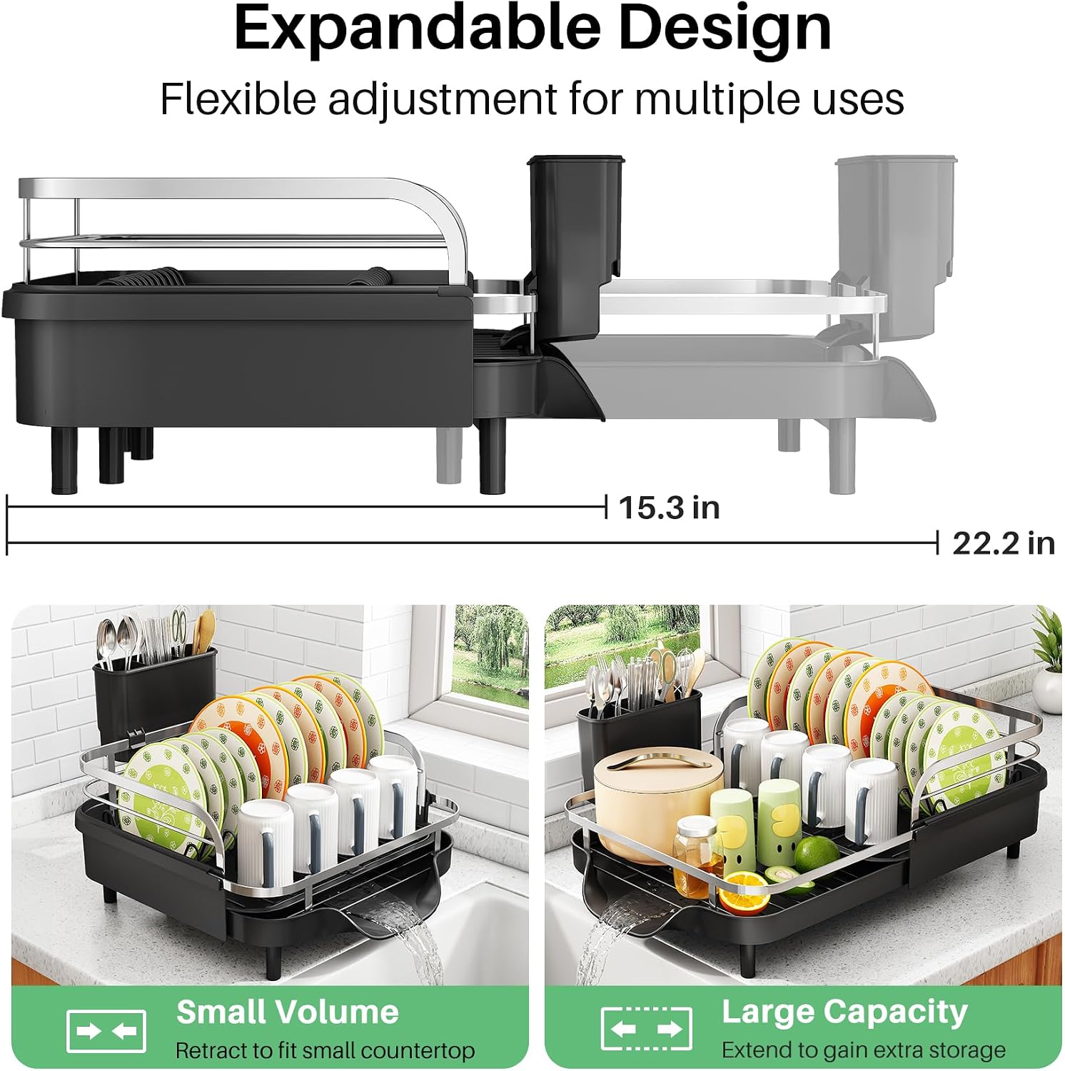 Expandable Dish Drying Rack for Space-Saving Kitchen Storage - Image 2