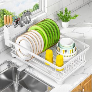 Compact Dish Drying Rack with Utensil Holder