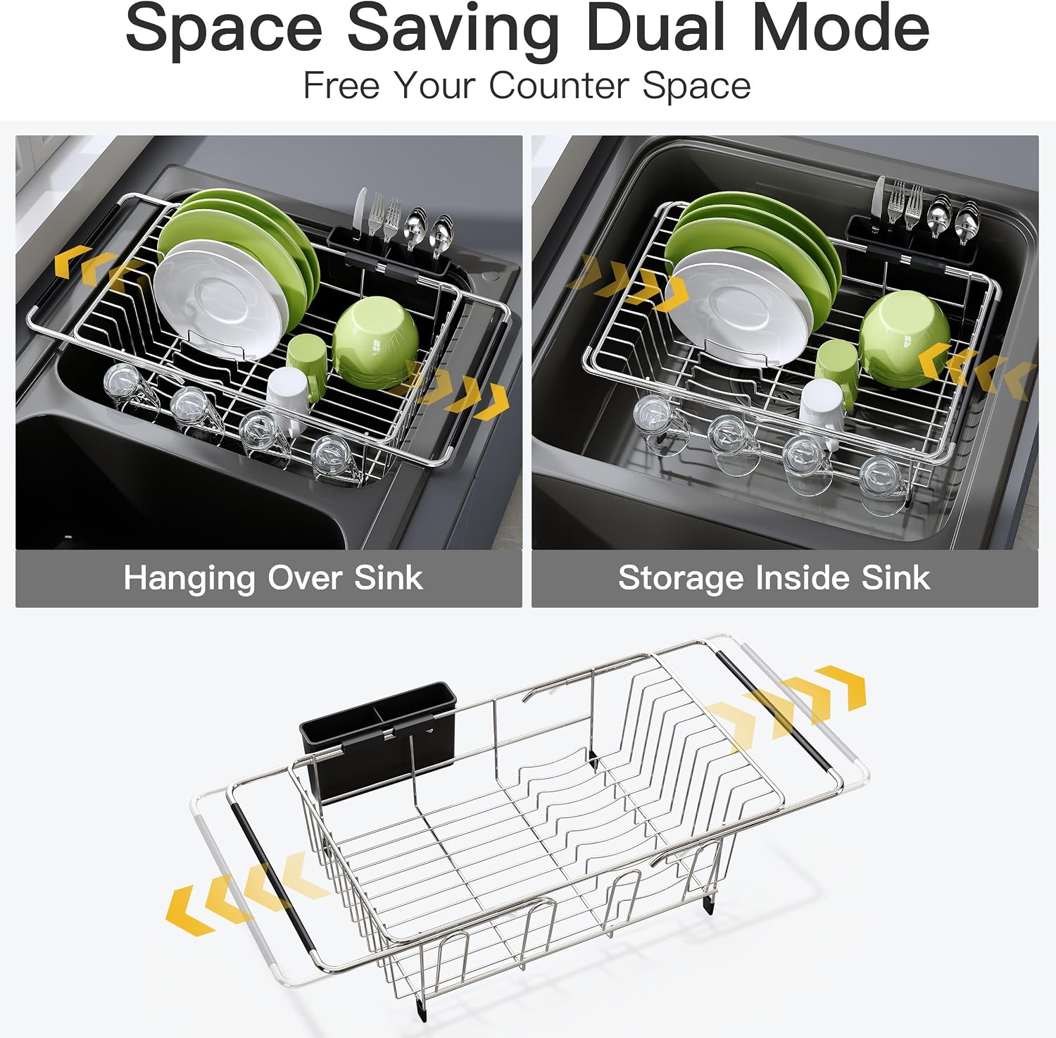 In-Sink Dish Drainer with Cup and Utensil Holders - Image 2
