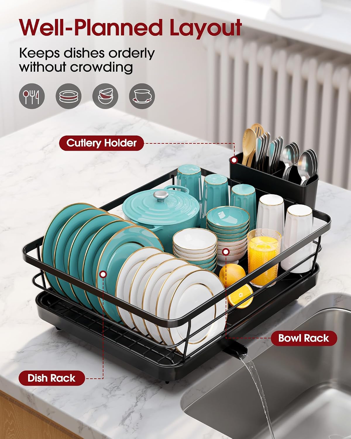 Stainless Steel Dish Drying Rack with Drainboard - Image 2