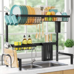 Adjustable Two-Tier Over-Sink Dish Drying Rack with Utensil Holders