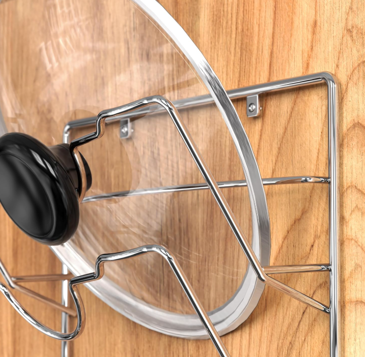Wall and Cabinet Door Mounted Pot Lid Storage Rack