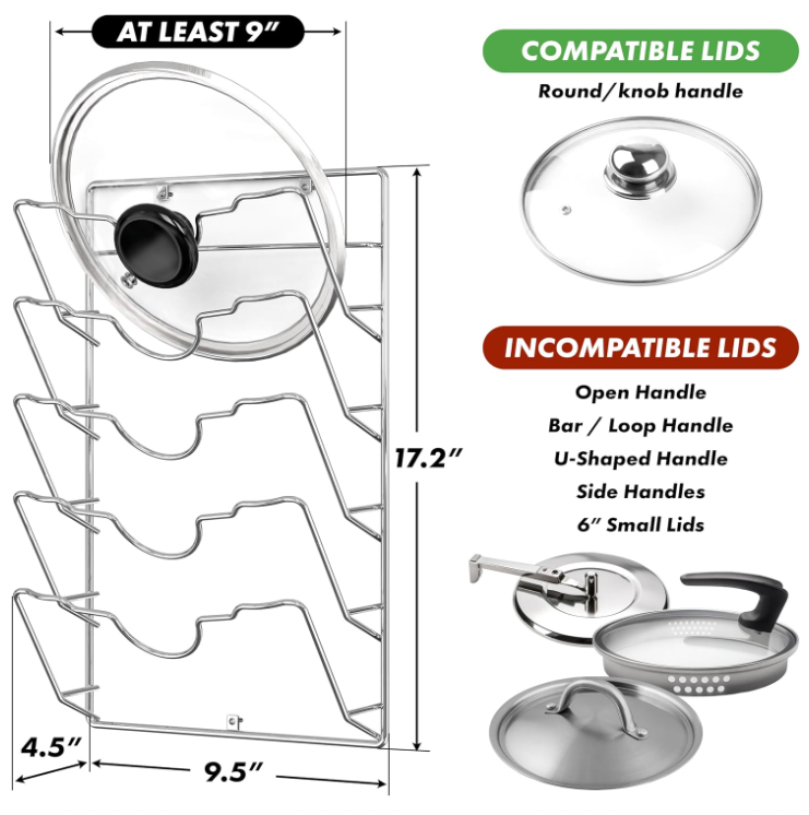 Wall and Cabinet Door Mounted Pot Lid Storage Rack - Image 2